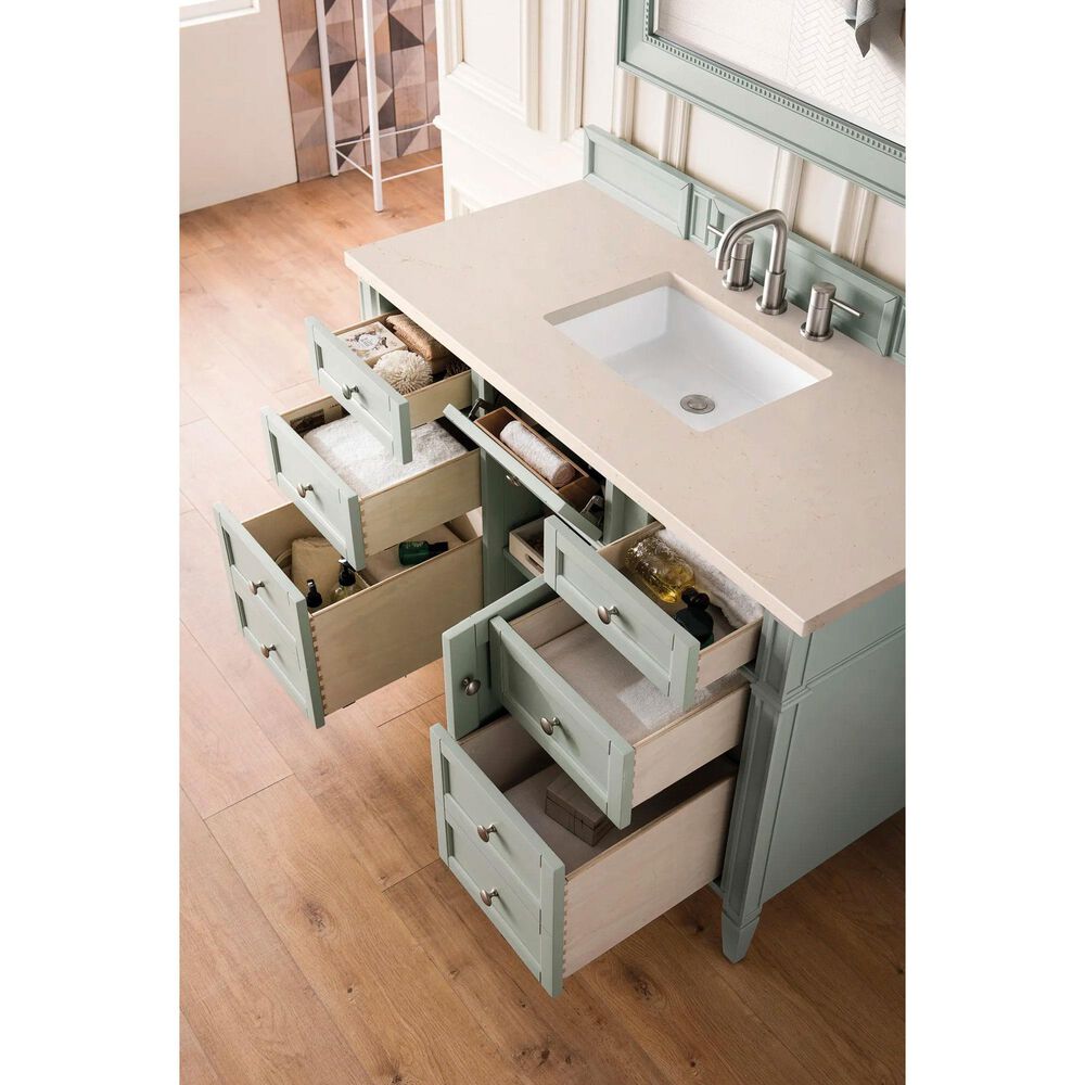 James Martin Vanities Brittany 36" Single Bathroom Vanity in Sage Green with 3 cm Eternal Marfil Quartz Top and Rectangular Sink, , large