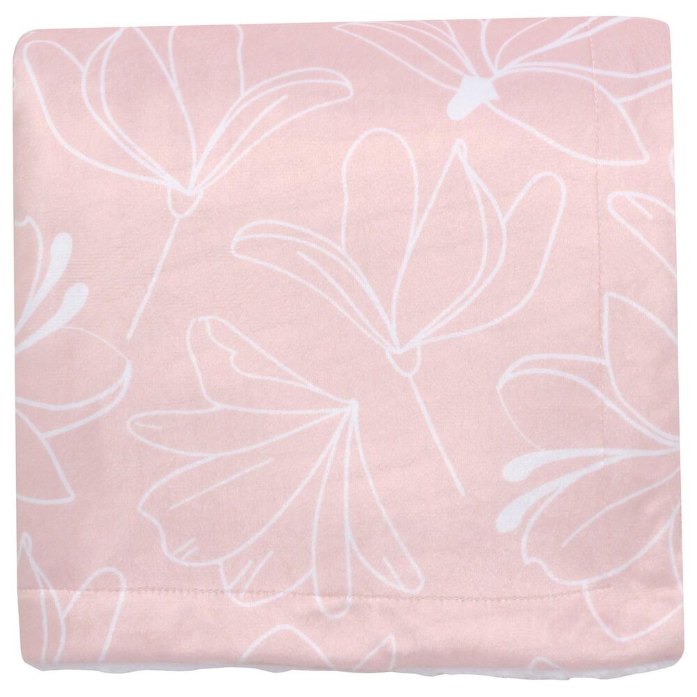 Lambs and Ivy Petals Floral Fleece Baby Blanket in Pink and White, , large