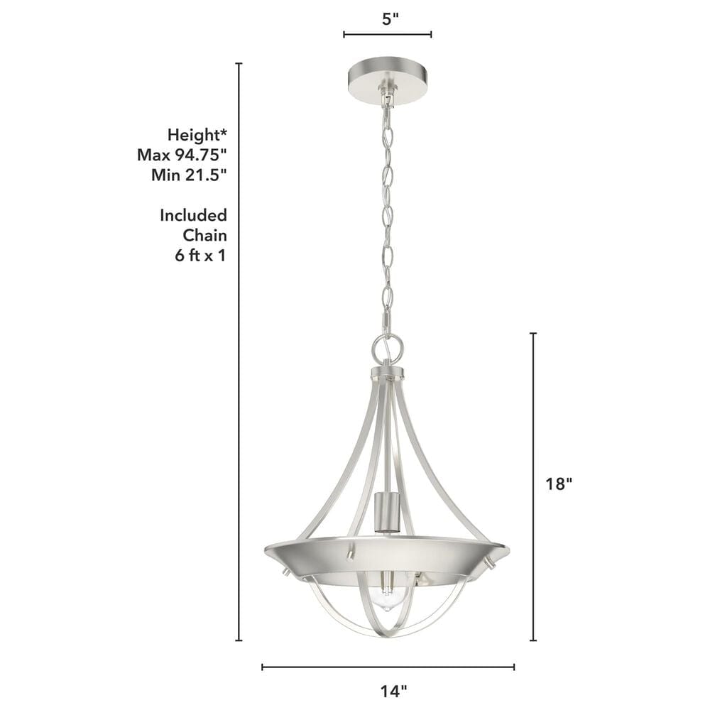 Hunter Perch Point 1-Light Pendant in Brushed Nickel, , large