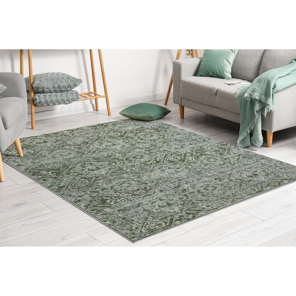 Radici USA Livigno Damask 3&#39;3&quot; x 4&#39;11&quot; Green Area Rug, , large
