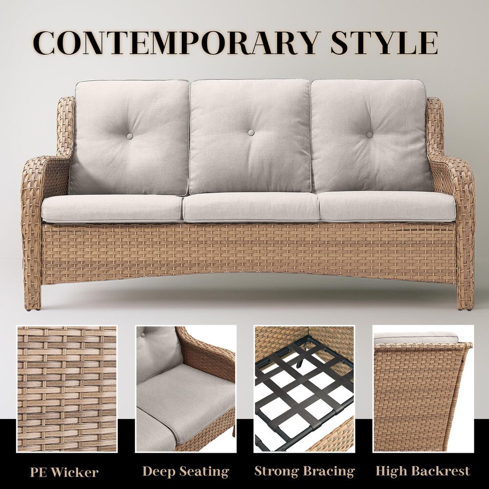 Sunwell Garden Outdoor Sofa with Yellow Rattan in Beige, , large