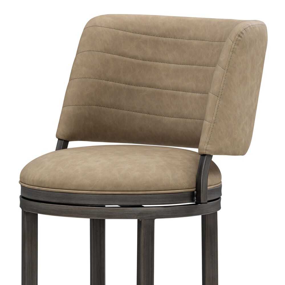 Armen Living Torres Bar Height Stool with Mushroom Brown Upholstery in Antique Pewter, , large