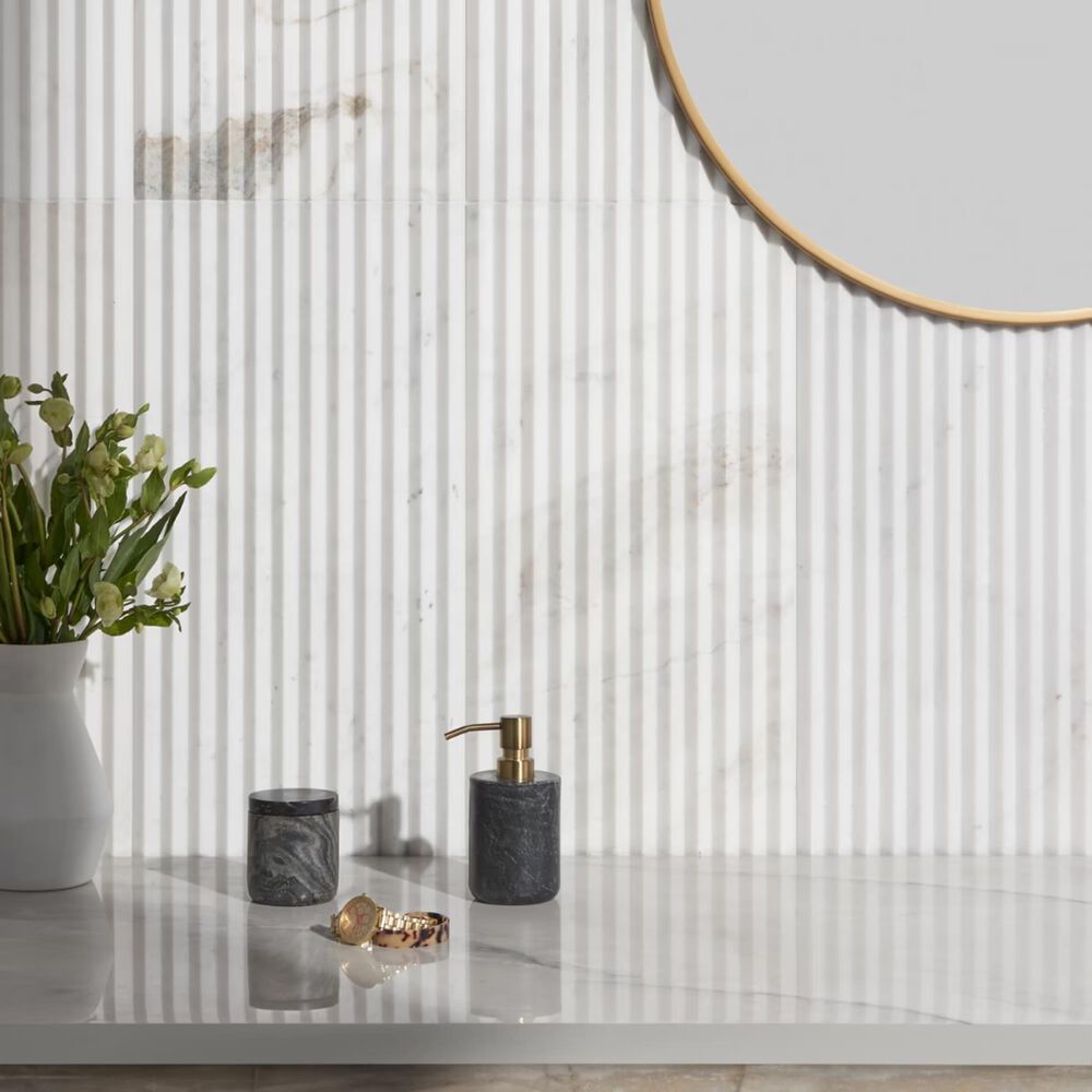 Soho Studio Carver Fluted Alaska White 12" x 24" Honed Marble Tile, , large