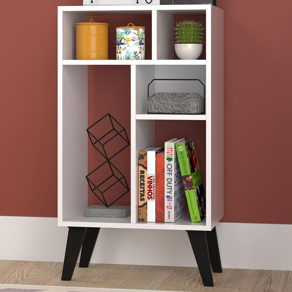 Dayton Warren 5-Shelf Bookcase in White/Black Feet, , large