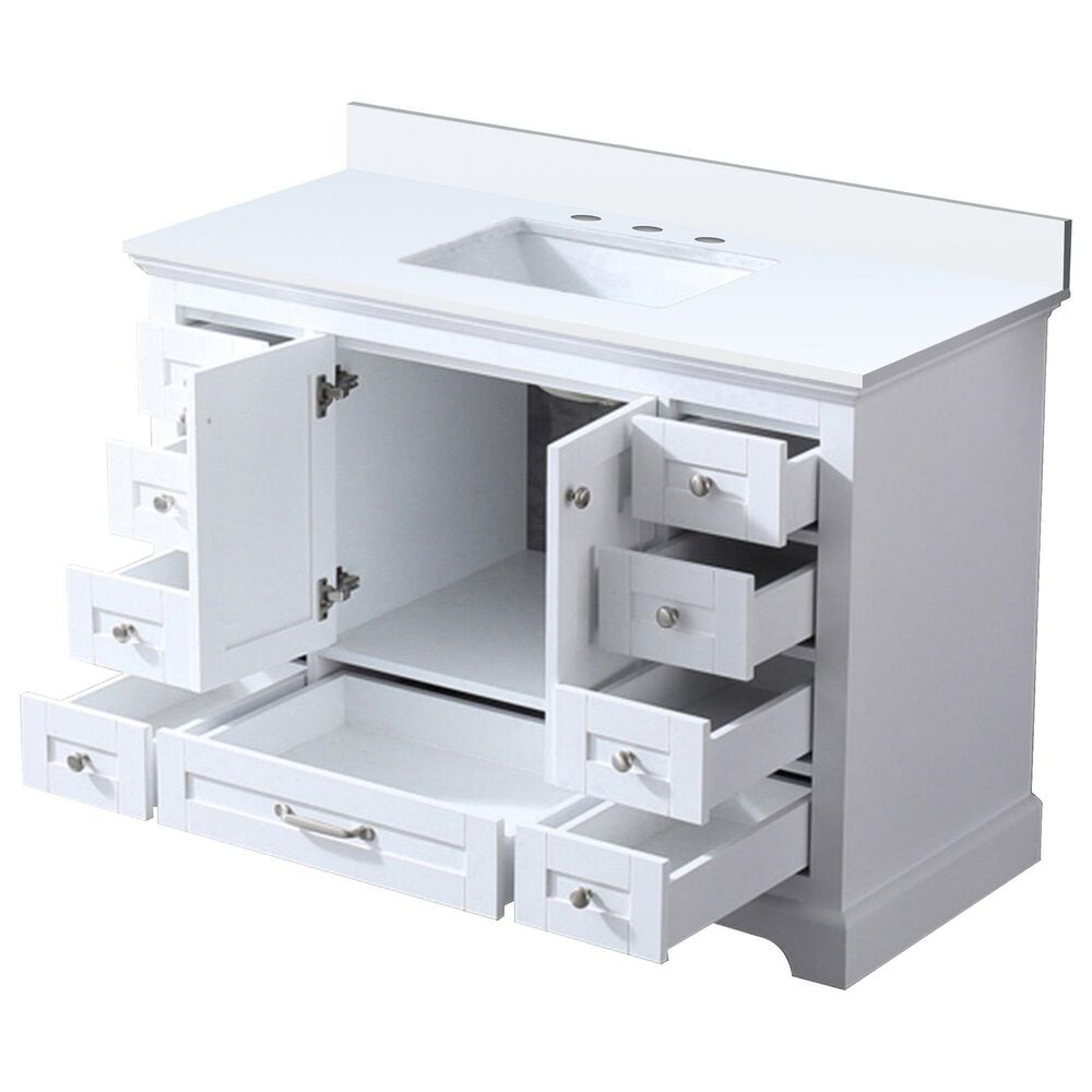 Lexora Home Dukes 48&quot; Single Bathroom Vanity in White with 2 cm White Quartz Top and Rectangular Sink, , large