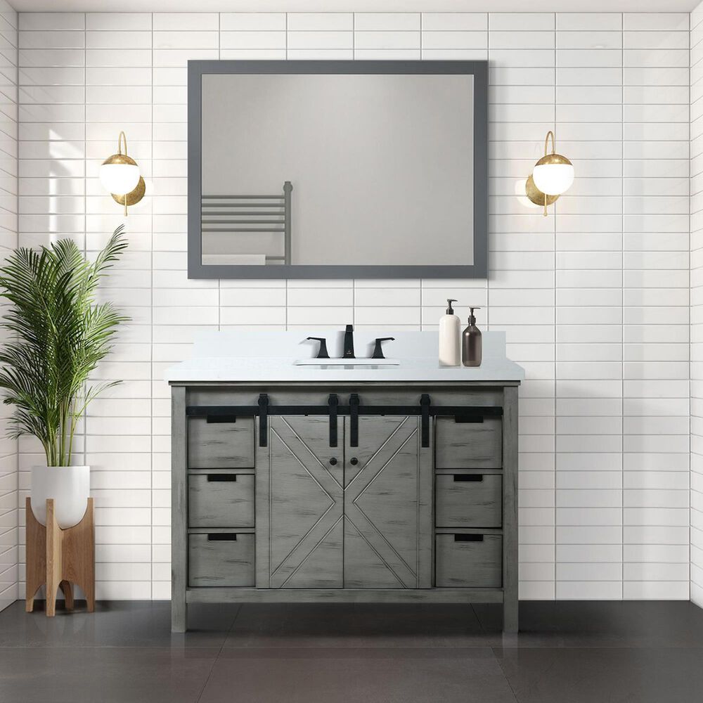 Lexora Home Marsyas 48&quot; Single Bathroom Vanity in Ash Grey with 2 cm White Cultured Marble Top and Rectangular Sink, , large