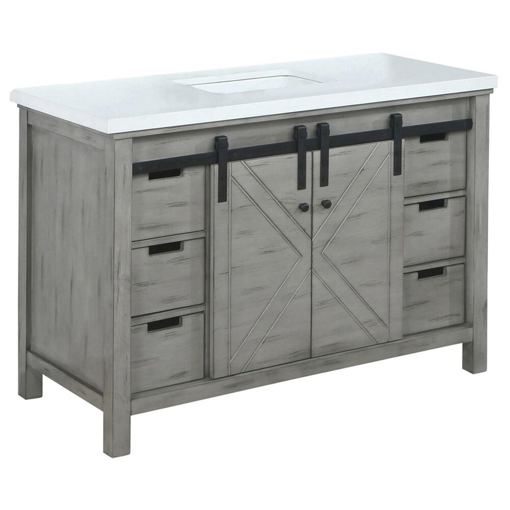 Lexora Home Marsyas 48" Single Bathroom Vanity in Ash Grey with White Quartz Top and Rectangle Sink, , large