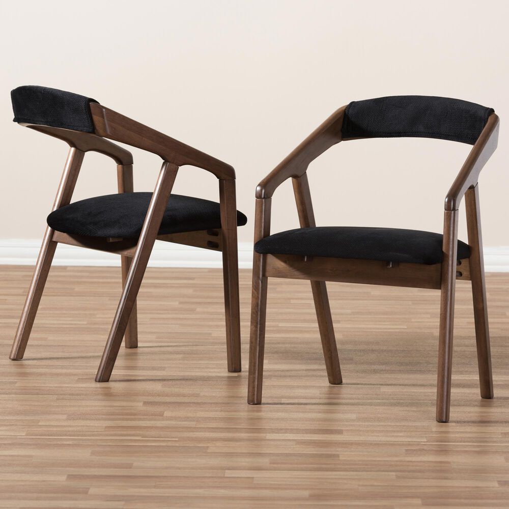 Baxton Studio Wendy Arm Chair with Black Cushion in Walnut Brown (Set of 2), , large