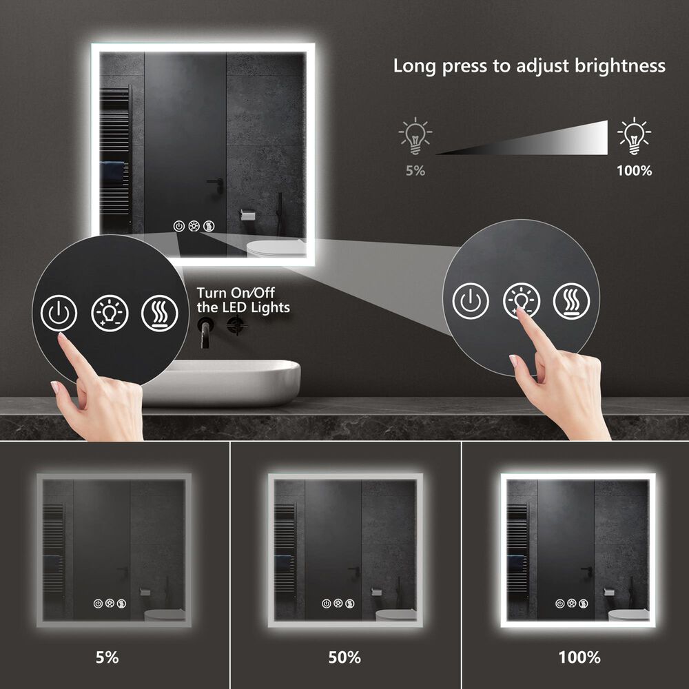 HOMLUX 36" x 36" LED Bathroom Vanity Mirror in Silver, , large