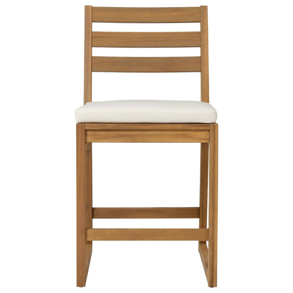 HOMLUX 5-Piece Patio Bar Set with 52" Rectangular Light Teak Table in Beige, , large