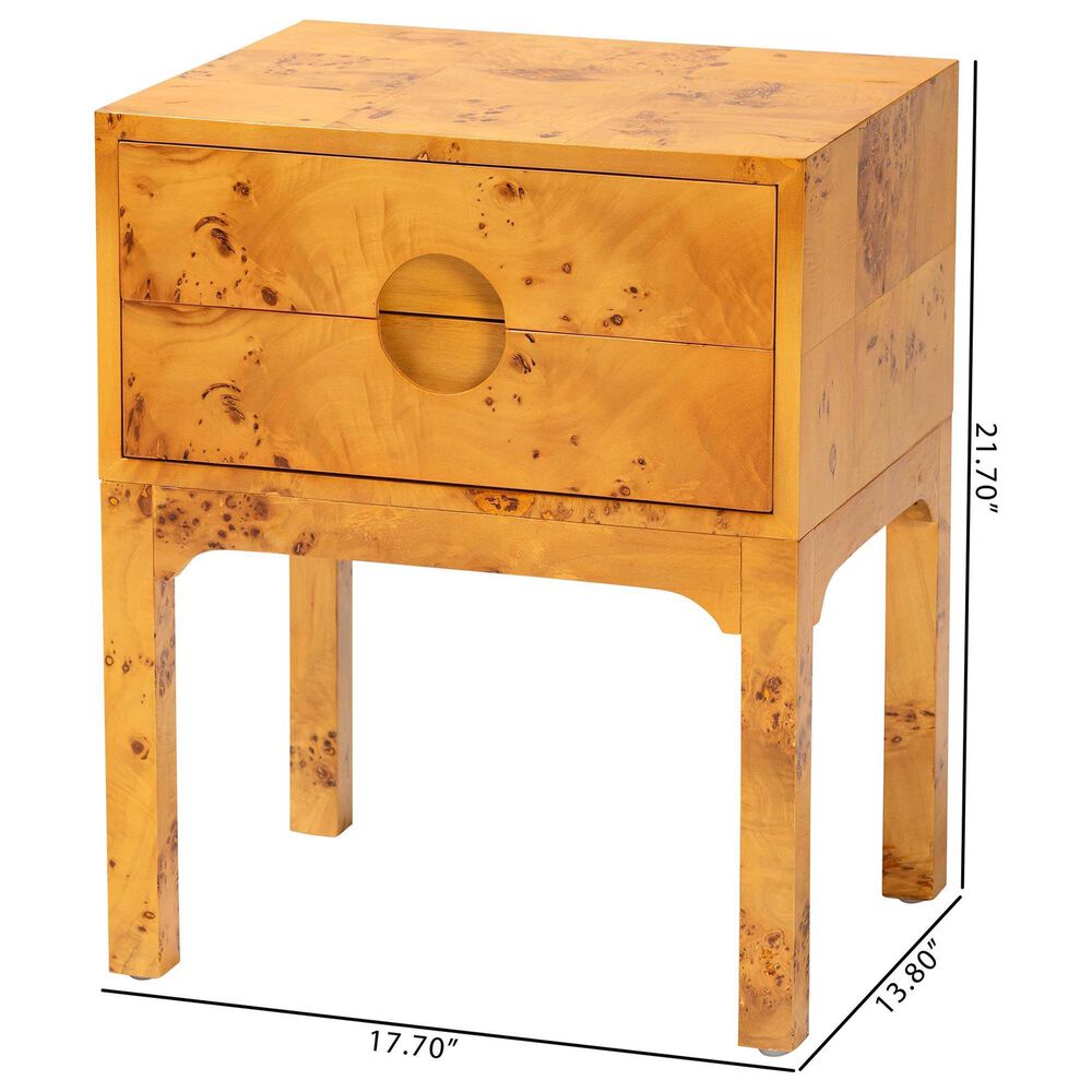 Baxton Studio Kayla 2-Drawer Nightstand in Light Mappa Burl, , large