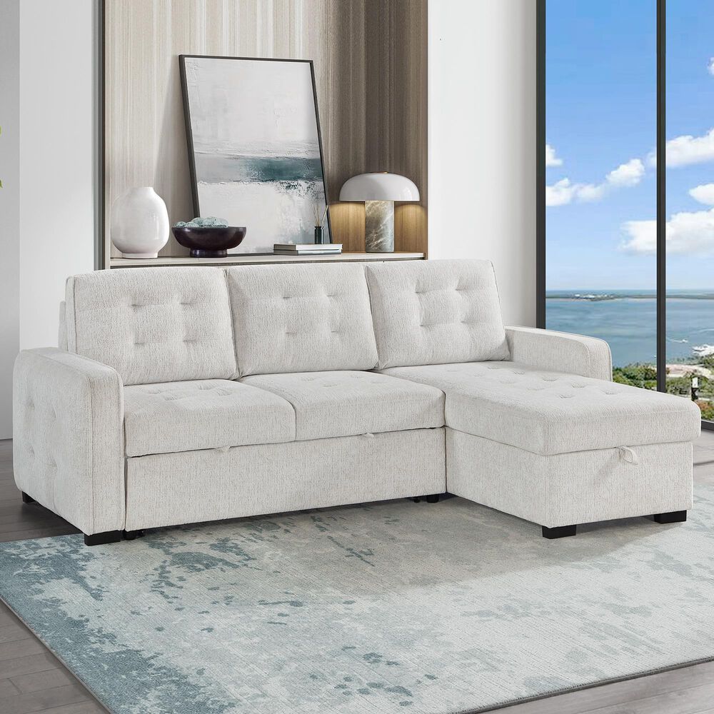 Modern Market Reversible Sofa Sleeper with Chaise in Chalk, , large