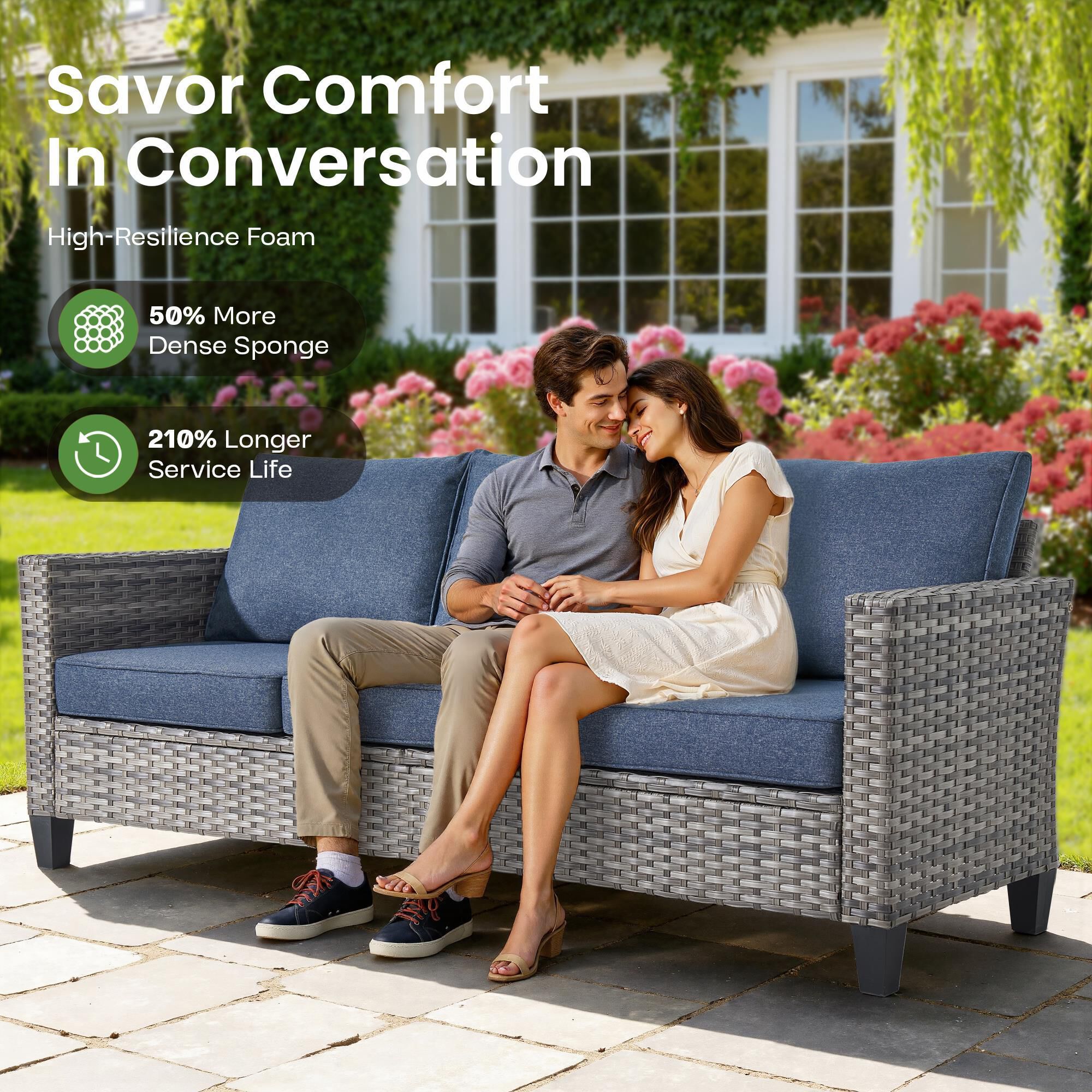 HOMLUX 4-Piece Outdoor Conversation Set with Deep-Seat Sofa in