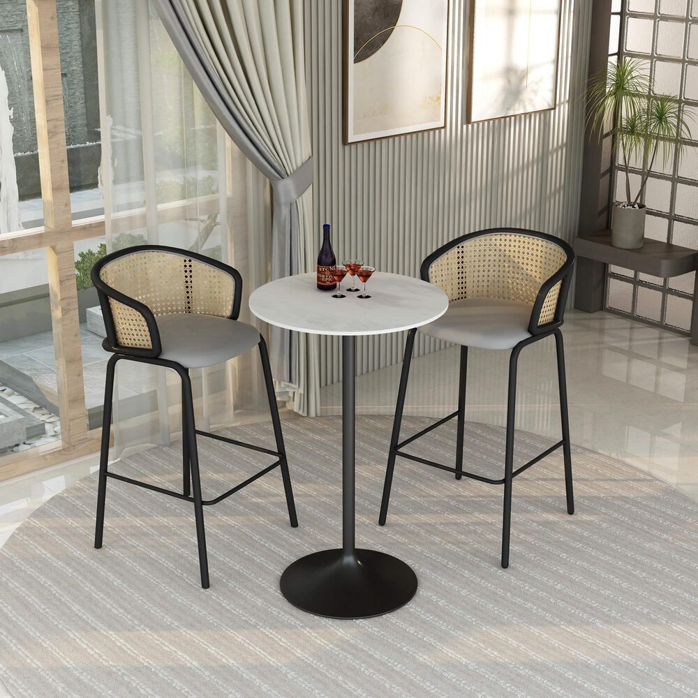 Leisuremod LeisureMod Verve Collection Modern Bar Height Table Black Base with 27 Round Marble White Sintered Stone Top, , large