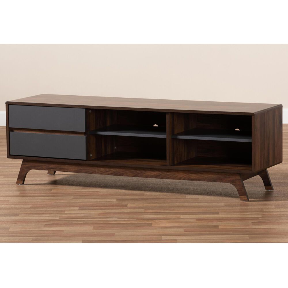 Baxton Studio Koji 2-Drawer TV Stand in Grey and Walnut, , large