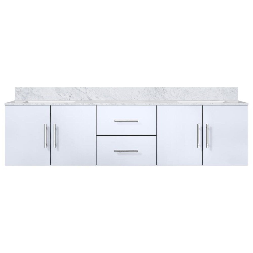 Lexora Home Geneva 72&quot; Double Bathroom Vanity in Glossy White with 2 cm White Carrara Marble Top and Rectangular Sinks, , large