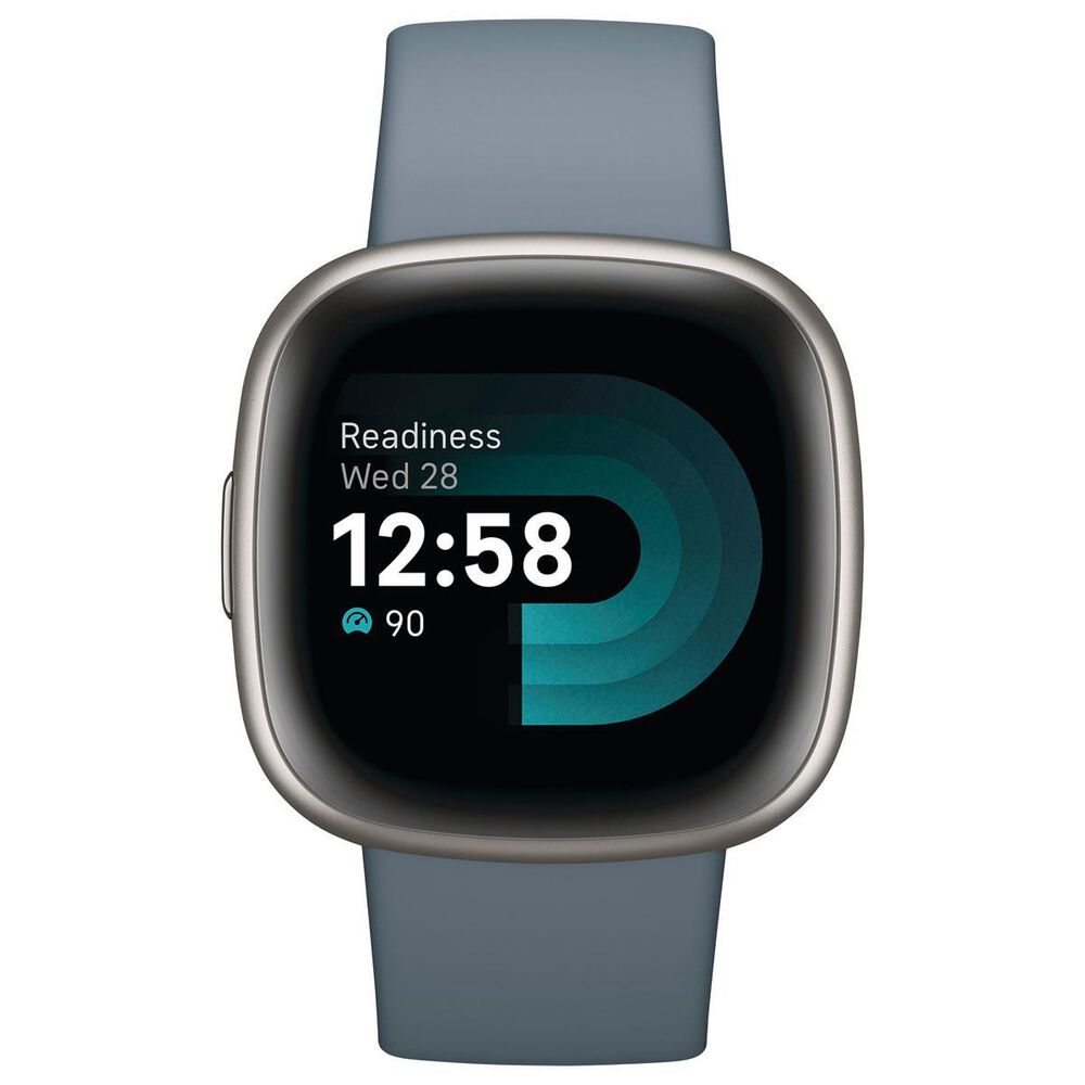 Fitbit Versa 4 Smartwatch Platinum Aluminum with Waterfall Blue Band, , large
