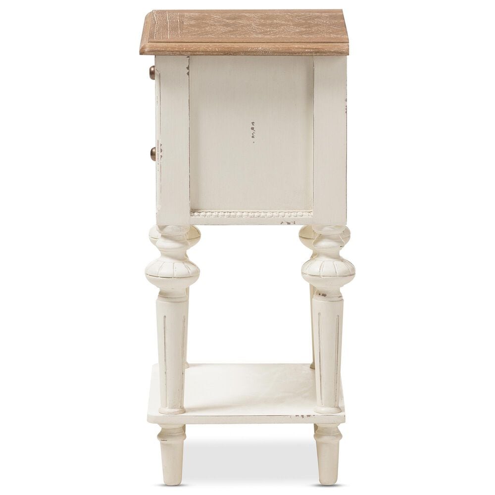 Baxton Studio Marquetterie 2-Drawer Nightstand in Weathered Oak and Distressed White Wash, , large