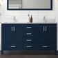 Lexora Home Jacques 60" Double Bathroom Vanity in Navy Blue with 2 cm White Cultured Marble Top and Rectangular Sinks, , large