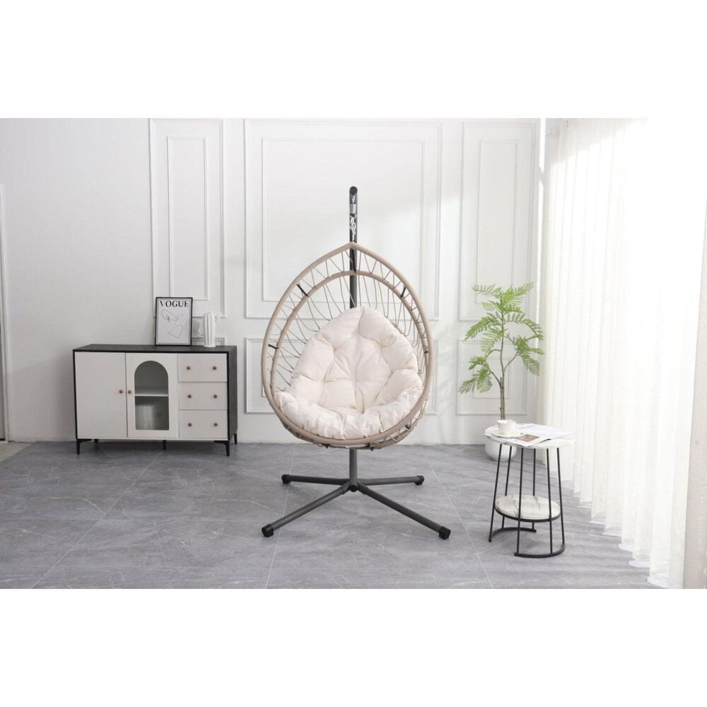 Hearth and Haven Outdoor Egg Chair with Frame Beige in White, , large