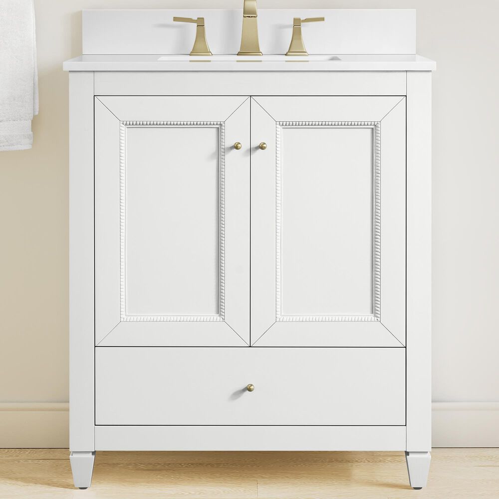 37B Claudine 30" Single Bathroom Vanity in Bright White with Glossy White Composite Stone Top and Backsplash, , large