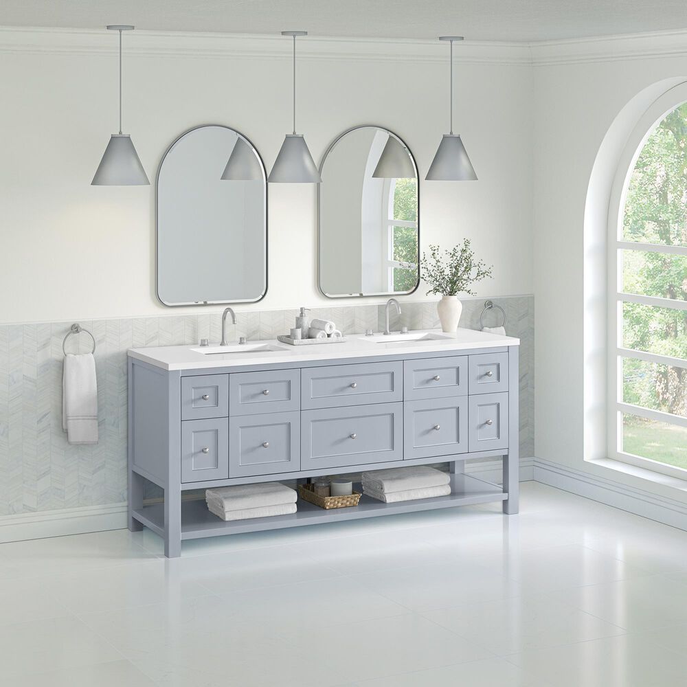 James Martin Vanities Breckenridge 72&quot; Double Bathroom Vanity in Serenity Blue with 3 cm White Zeus Quartz Top and Rectangular Sinks, , large