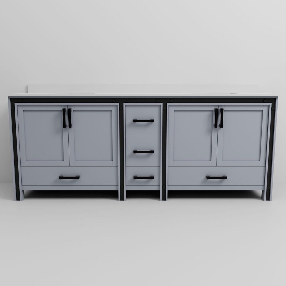 Lexora Home Ziva 84" Double Bathroom Vanity in Dark Grey with 2 cm White Cultured Marble Top and Rectangular Sinks, , large