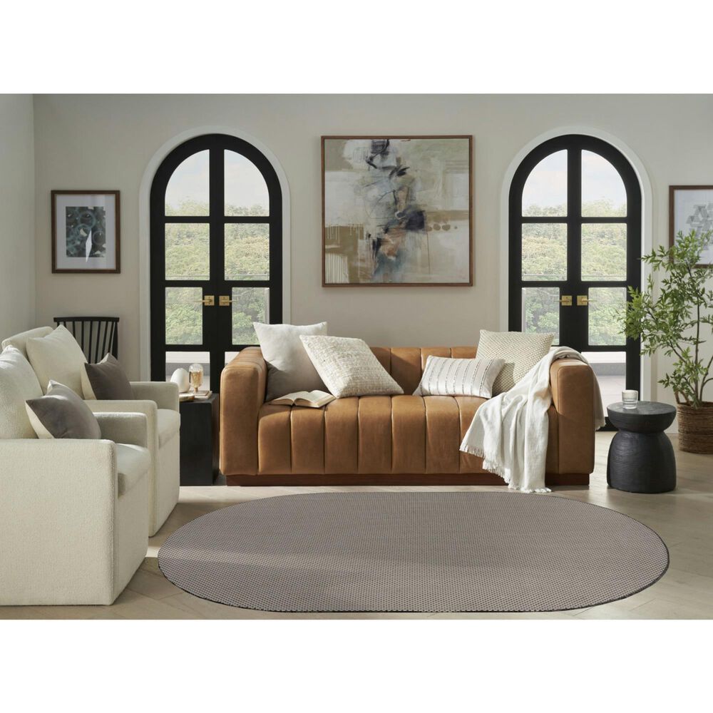 Nourison Courtyard Ivory and Charcoal 5&#39; x 8&#39; Oval Indoor/Outdoor Area Rug, , large