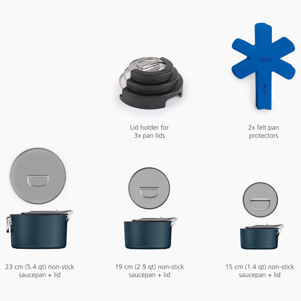 Joseph Joseph Space Stack 6-piece Non-stick Ceramic Saucepan Set with Stacking Lid Storage, , large