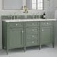 James Martin Vanities Brittany 60" Double Bathroom Vanity in Smokey Celadon with 3 cm Eternal Jasmine Pearl Quartz Top and Rectangular Sinks, , large