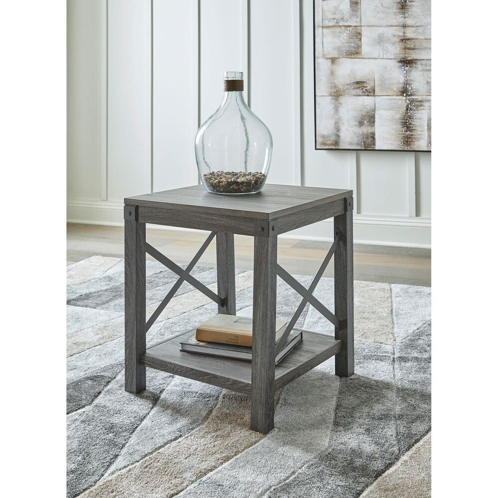 Ashley Freedan Square End Table in Grayish Brown, , large