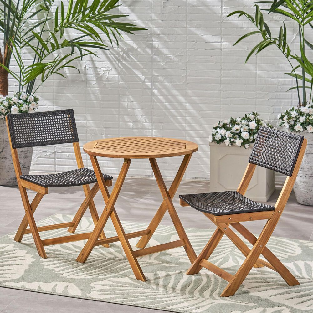 Hearth and Haven Hillside 3-Piece Outdoor Bistro Set in Brown and Black, , large
