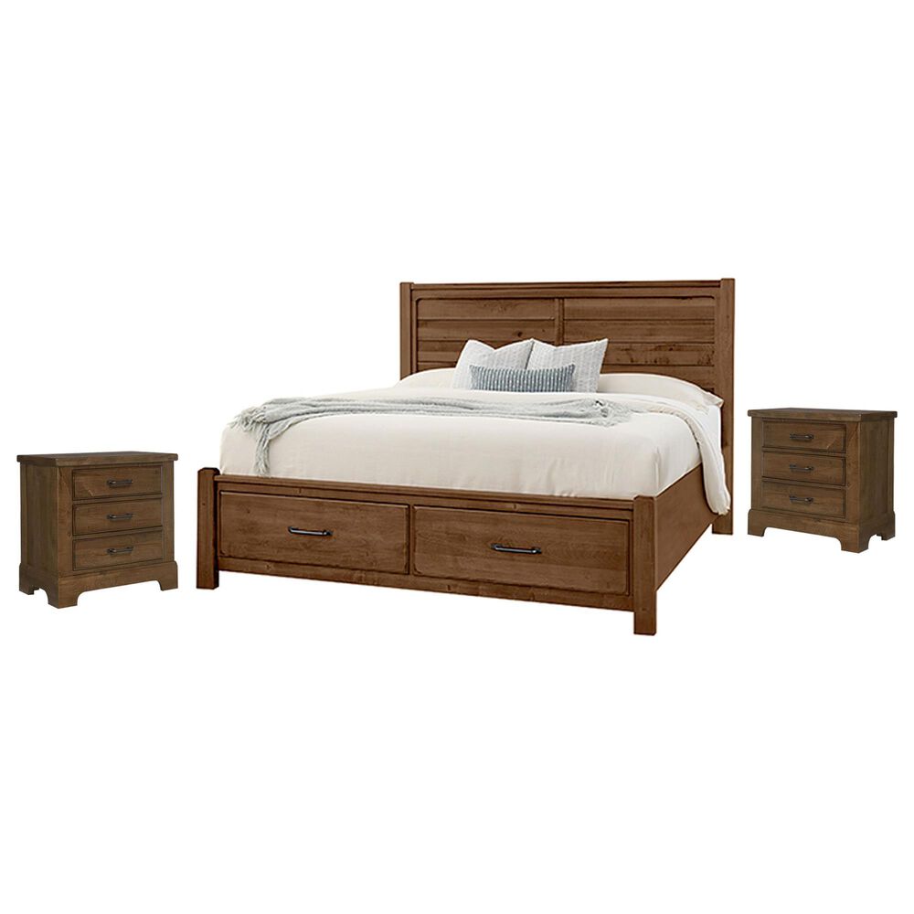 Viceray Collections Cool Rustic Queen Storage Plank Bed with Two Nightstands in Amber, , large