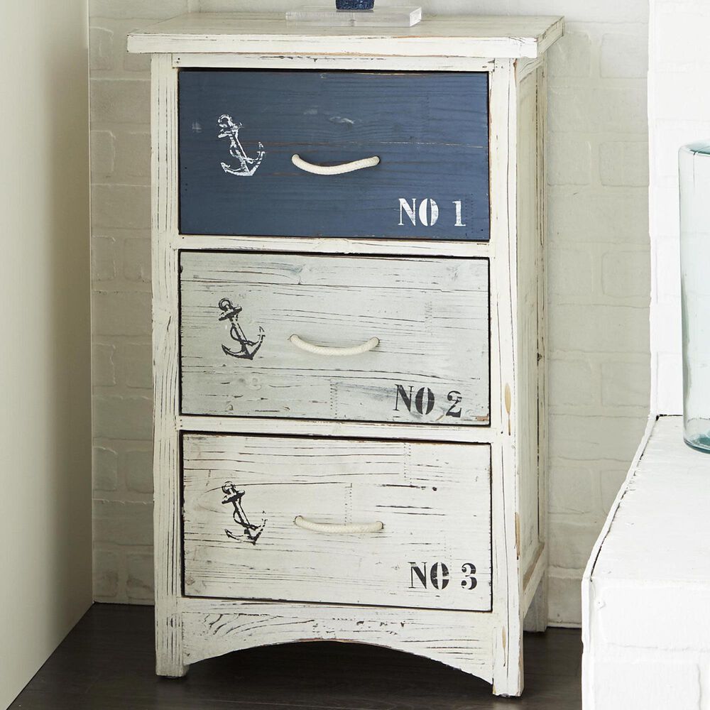 Maple and Jade 3-Drawer Chest Small with Rope Handle in Blue and White, , large