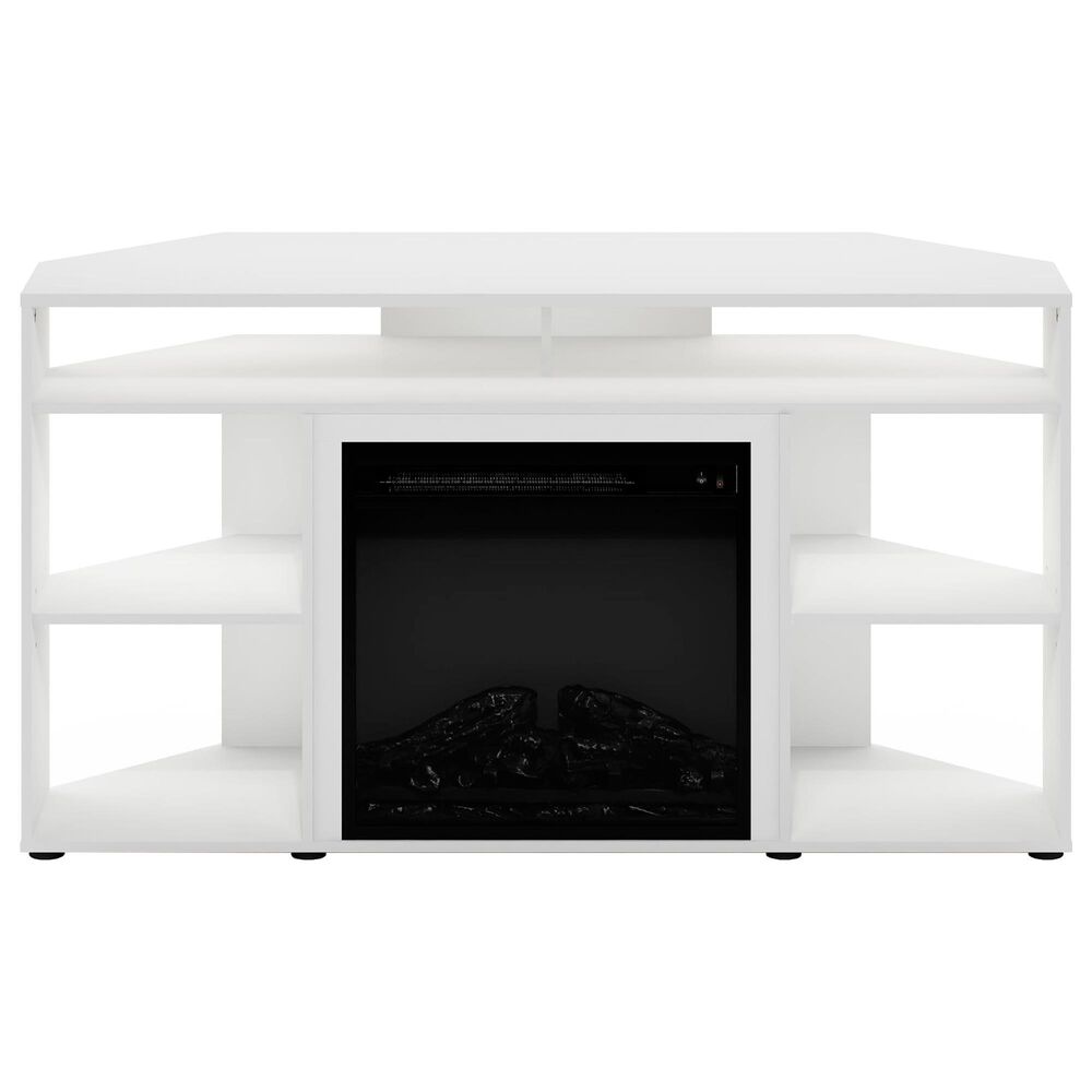 HOMLUX 47" Corner TV Stand with Electric Fireplace in White, , large