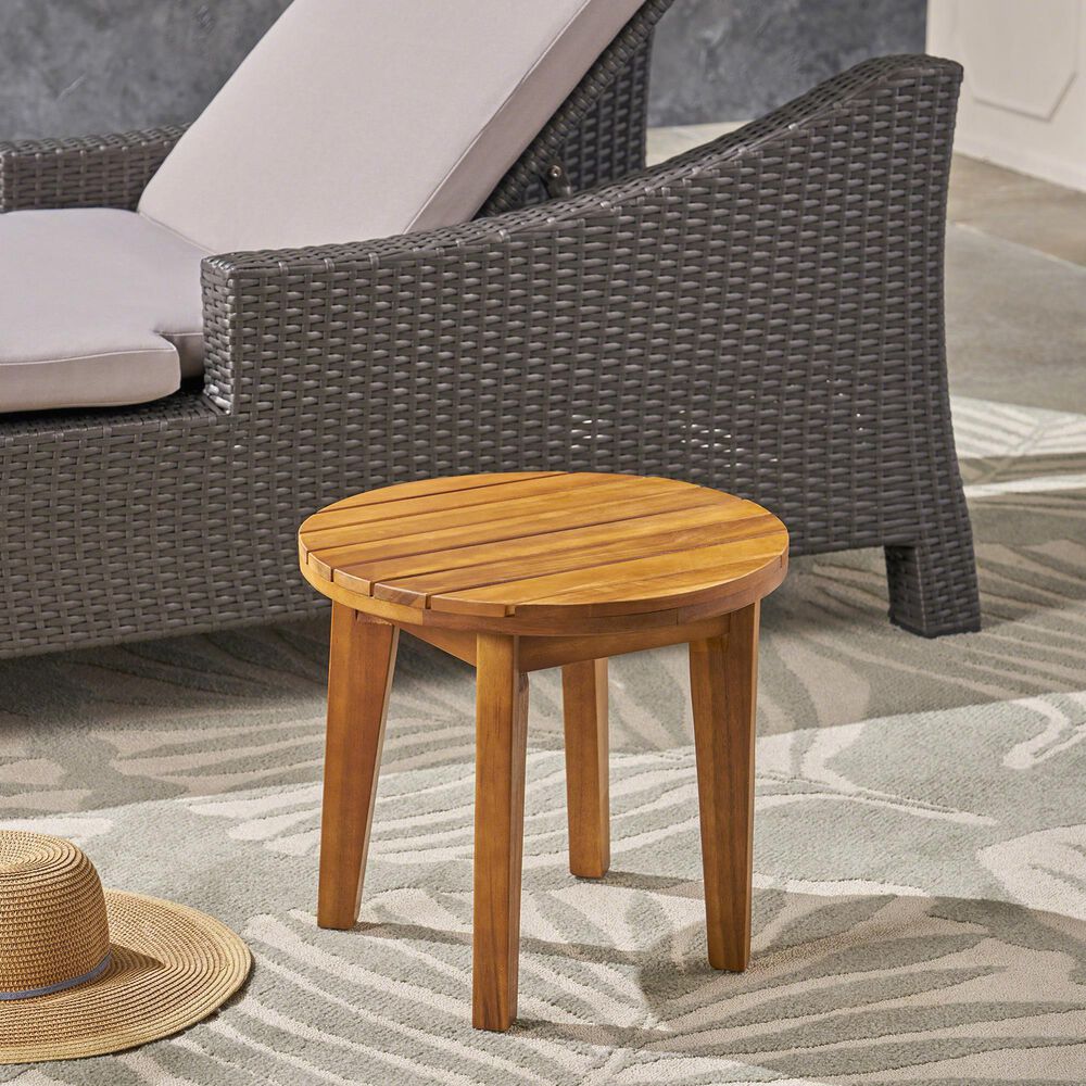 Hearth and Haven Acacia Wood Patio Side Table in Teak, , large