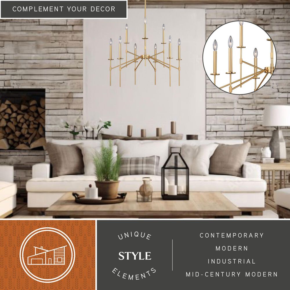 Vaxcel Kedzie 9-Light Chandelier in Natural Brass, , large