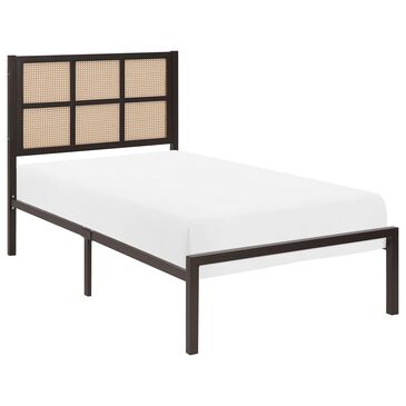 Hearth and Haven Twin Platform Bed with Faux Cane Panel Headboard in Dark Bronze, , large