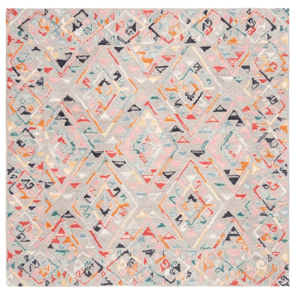 Safavieh Micro-Loop 5" Square Gray and Pink Area Rug, , large