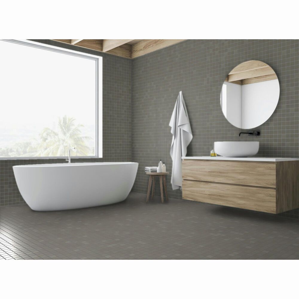Emser Catch Taupe 2&quot; x 2&quot; Square on 12&quot; x 12&quot; Ceramic Mosaic Sheet, , large