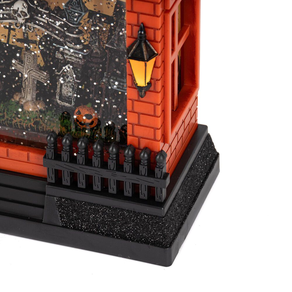 The Gerson Company 10&quot; Lighted Spinning Water Globe Haunted House in Black and Orange, , large