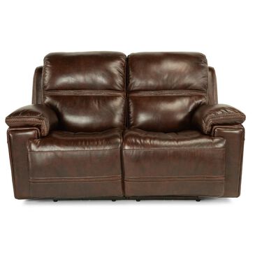 Flexsteel Fenwick Leather Power Reclining Loveseat with Power Headrest in Dark Brown, , large