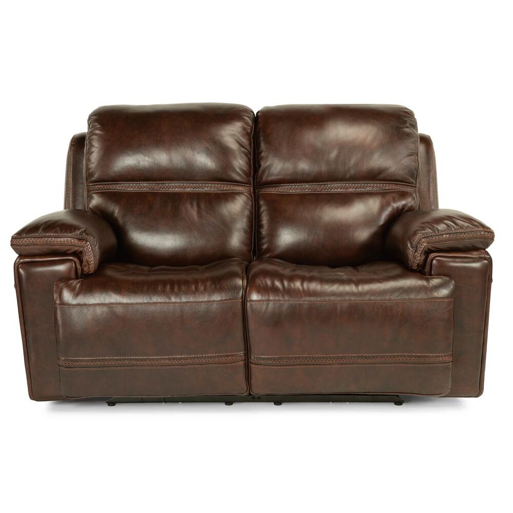 Flexsteel Fenwick Leather Power Reclining Loveseat with Power Headrest in Dark Brown, , large
