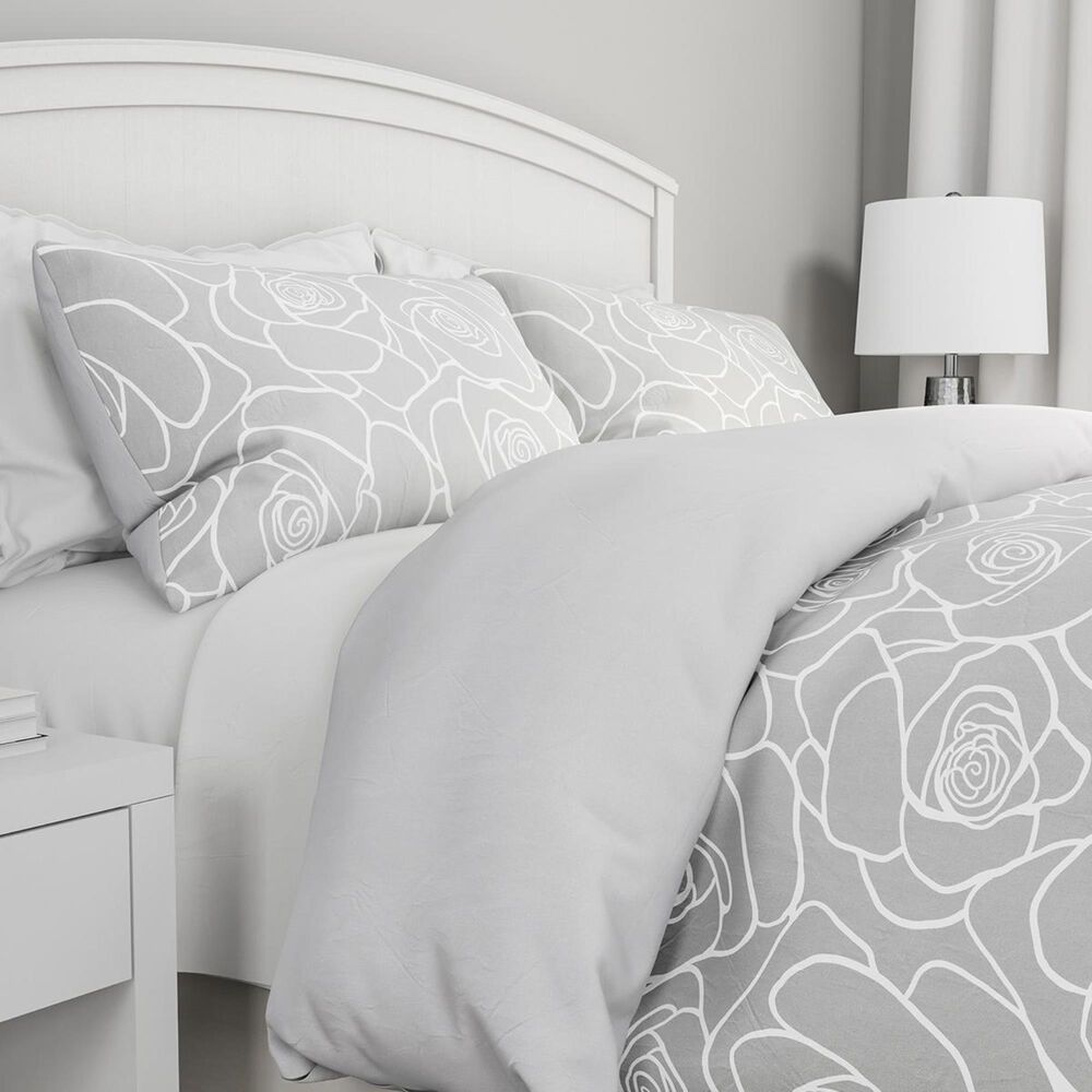 Timberlake Lavish Home 3-Piece King Bed of Roses Comforter Set in Rose Print &amp; Soft Gray, , large