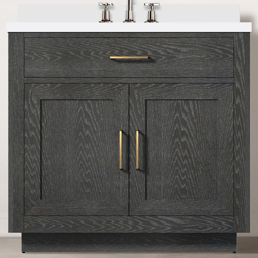Lexora Home Abbey 36&quot; Single Bathroom Vanity in Black Oak with 2 cm White Cultured Marble Top and Rectangular Sink, , large