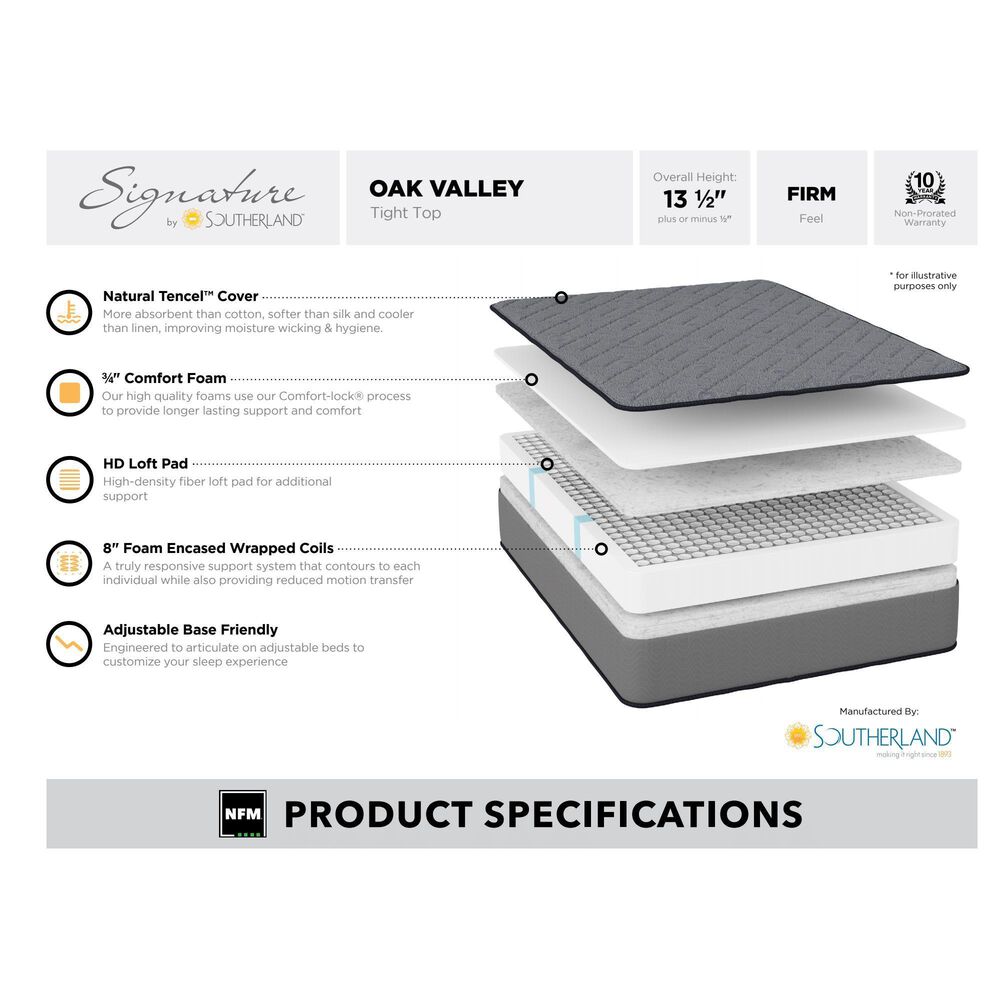 Southerland Signature Oak Valley Firm Twin Mattress, , large
