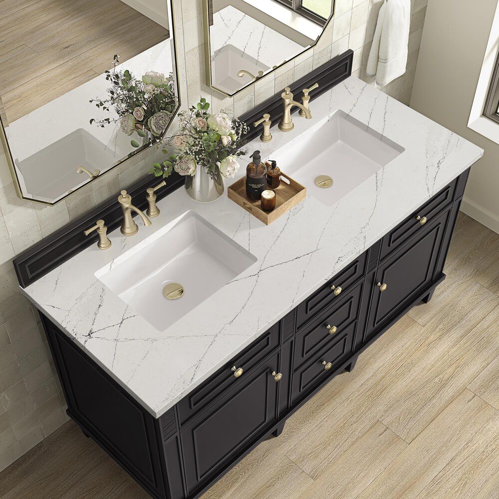 James Martin Vanities Lorelai 60&quot; Double Vanity in Black Onyx with 3 cm Ethereal Noctis Quartz Top, , large