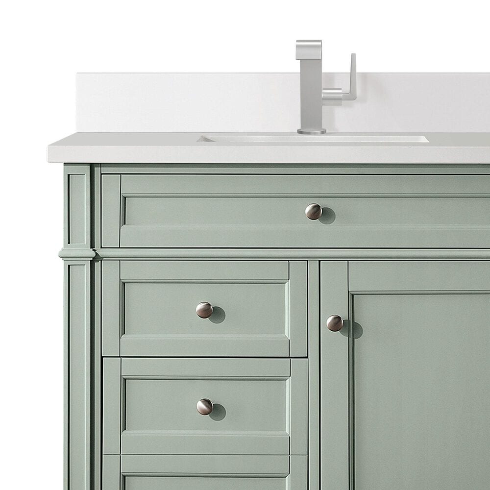 James Martin Vanities Brittany 36" Single Bathroom Vanity in Sage Green with Single Hole 3 cm White Zeus Quartz Top and Rectangular Sink, , large