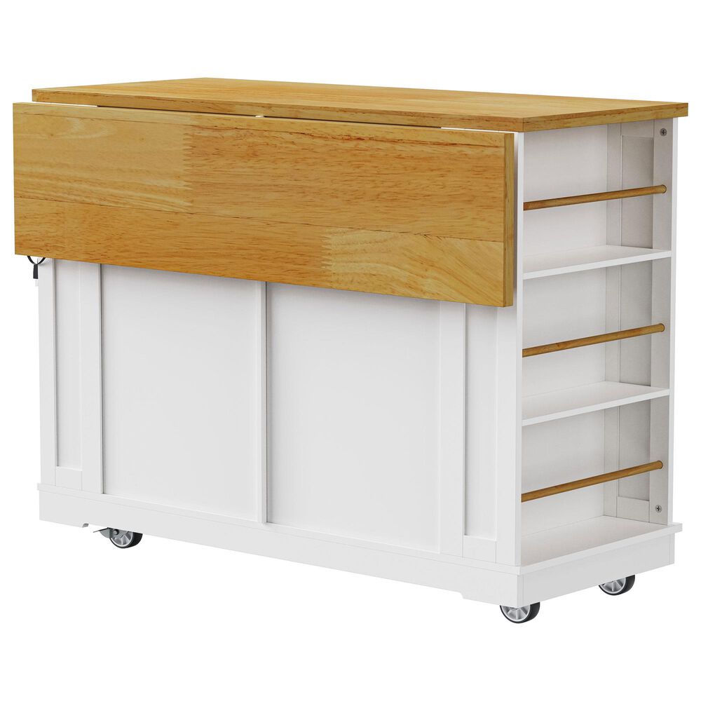 HOMLUX 48" Kitchen Island with Drop Leaf in White and Natural, , large