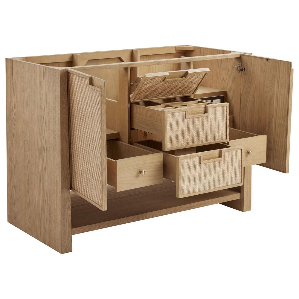 James Martin Solene 48&quot; Single Bathroom Vanity in Seaside Oak with 3 cm Victorian Silver Quartz Top, Rectangular Sink and FreePower Wireless Charger, , large